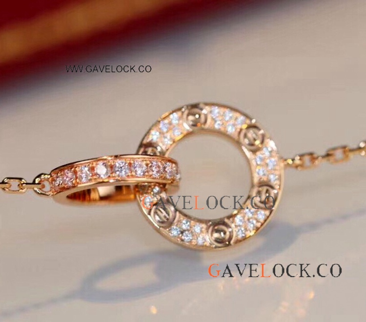AAA Grade Copy Cartier double Ring Necklace fully iced out